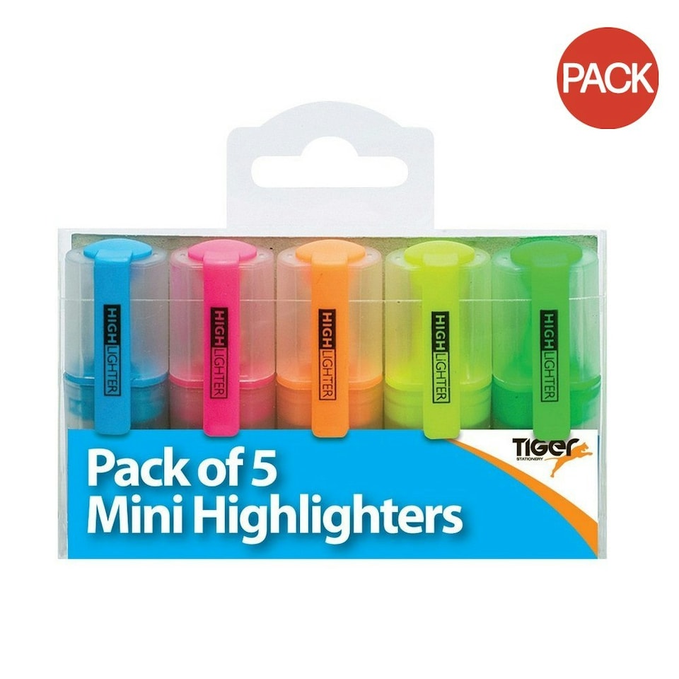 image 1 of Tiger Stationery Mini Highlighter (Pack of 5) - Multicoloured - One Size