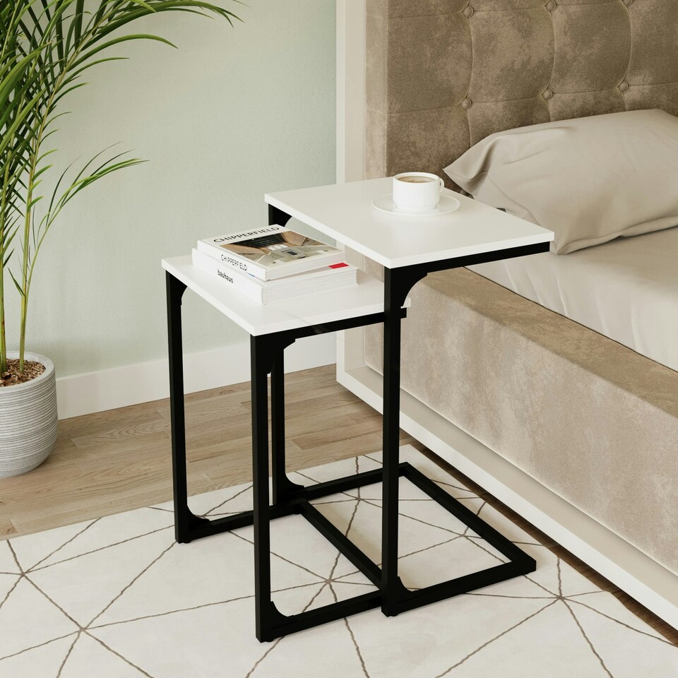image 1 of 2 pc C-Shaped Nesting Side Tables Brown | Unit Colour: Oak