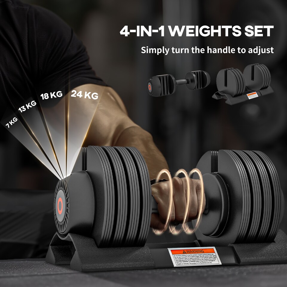 image 1 of SPORTNOW 4-in-1 Adjustable Dumbbells, Weights Set, 7kg, 13kg, 18kg, 24kg