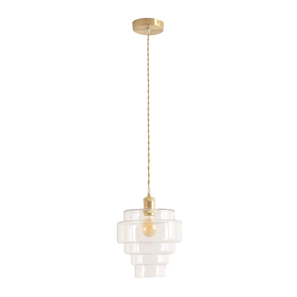 ValueLights Lane Glass 5 Tier Shade Brushed Gold Ceiling Pendant Light & Bulb in Clear
