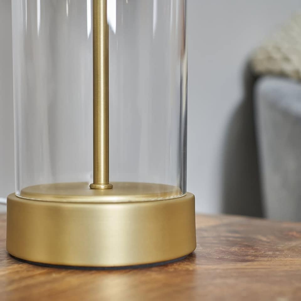 image 1 of ValueLights Balan Brushed Gold Table Lamp Beige Gold Shade and Bulb
