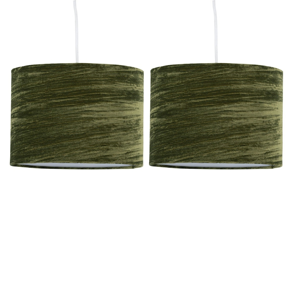 image 1 of Set of 2 Green Crushed Velvet 30cm Pendant Lightshades Green