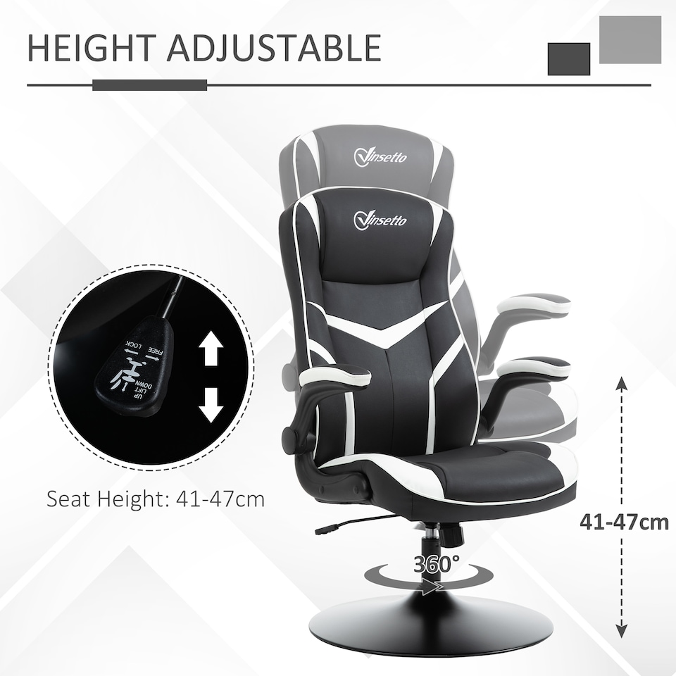 image 1 of Vinsetto Gaming Chair Ergonomic Computer Chair with Adjustable Height Pedestal Base, Home Office Desk Chair PVC Leather Exclusive Swivel Chair Black