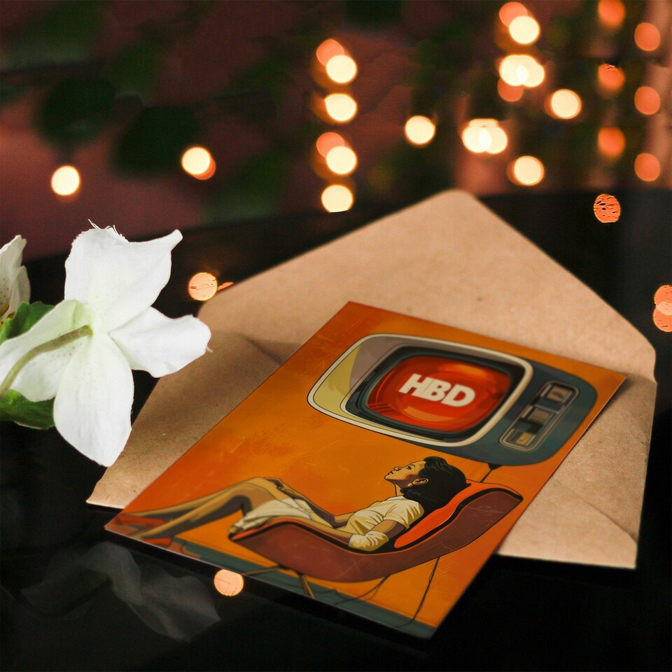 image 1 of Retro Future Tv Lady Living Room HBD Woman Her Birthday Card