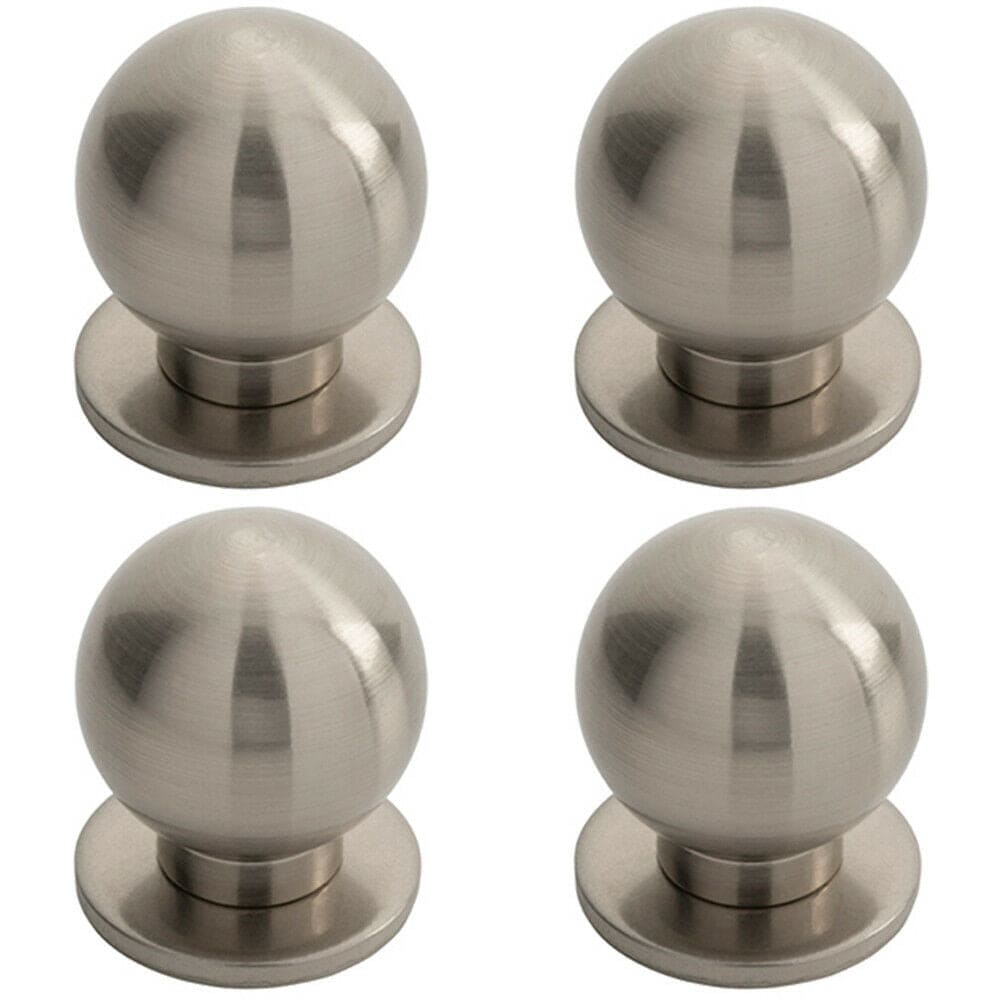 Loops 4x Small Solid Ball Cupboard Door Knob 30mm Dia Satin Nickel Cabinet Handle in Metallics