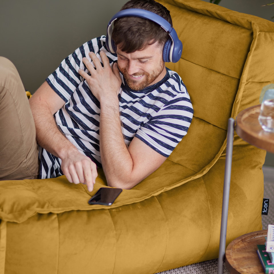 image 1 of Dolce Lounger Bean Bag Ochre Yellow Velvet Bean Bag Chair | Yellow | Ochre Yellow | XL | 1