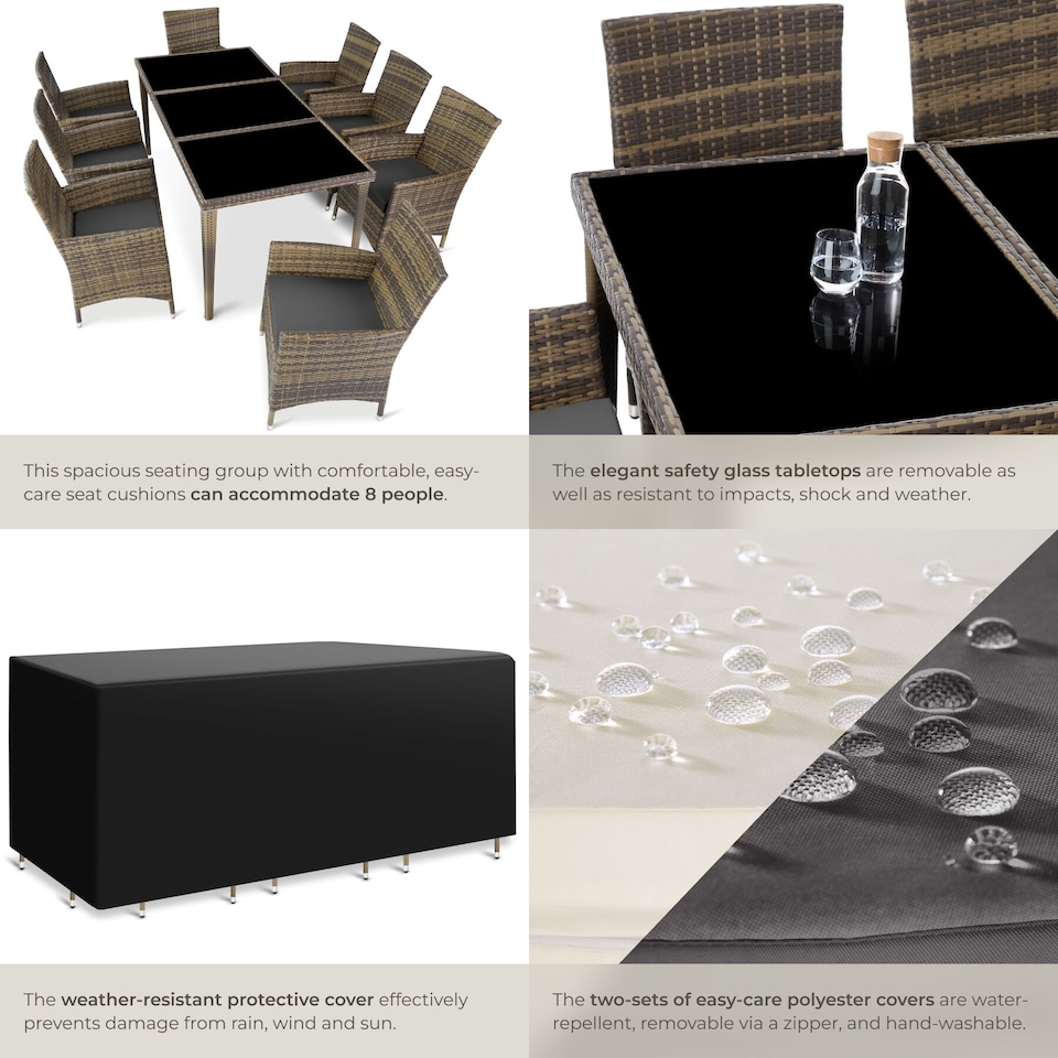 image 1 of Garden Table and Chairs Menorca - 8 armchairs, dining table, protective cover | Brown | nature | 59 x 57 x 86 cm | 1