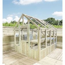 8 X 6 Pressure Treated Tongue And Groove Greenhouse - Super Strength Framing - Rim Lock - 4mm Toughened Glass + Bench + Free Install (8' x 6' / 8ft x 6ft) (8x6)