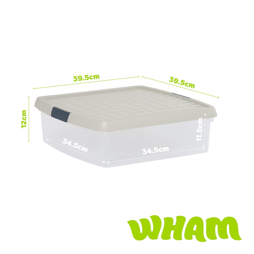 image 1 of Wham Clip 5x 13.2L Square Plastic Storage Boxes with Clip Lock Lids. Ideal for Home, Office, Toys & More - Clear/Stone | Cream | Stone | 5