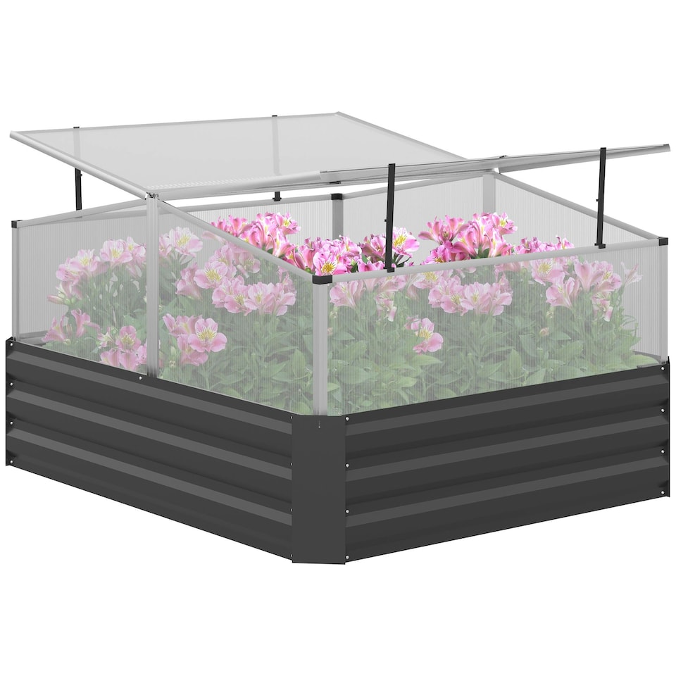 image 1 of Outsuuny Galvanised Raised Garden Bed with Greenhouse and Cover