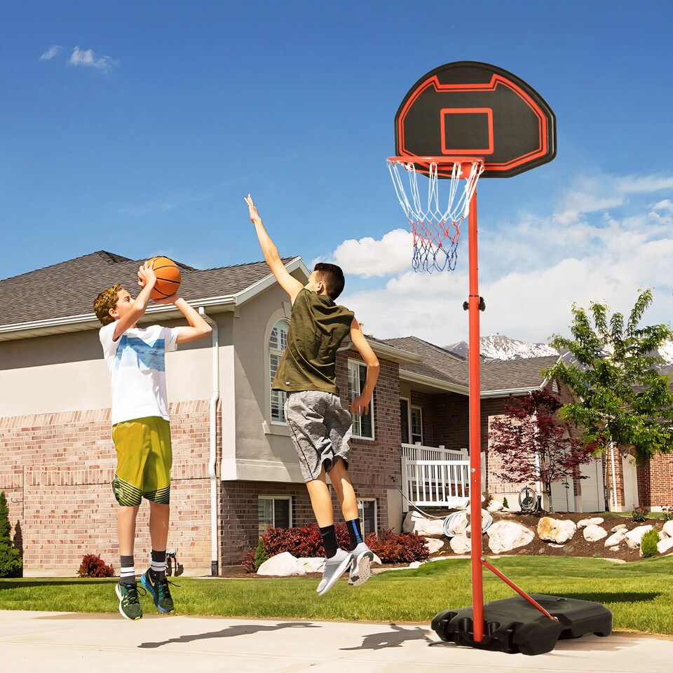 image 1 of HOMCOM 200-250cm Adjustable Basketball Hoop Backboard with Wheels For Kids