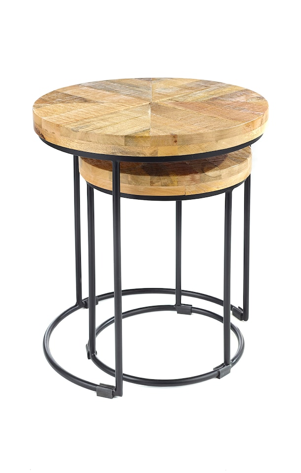 image 1 of Round Solid Wood Nest Of Two 2 Tables Fully Assembled H47 x W43 x D43cm
