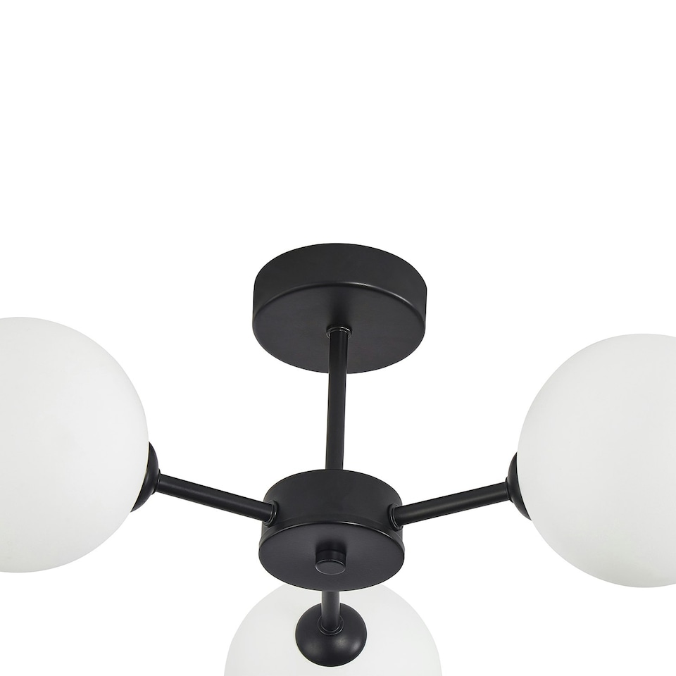 image 1 of Contemporary Chic Matte Black Ceiling Light with Opal White Globe Glass Shades