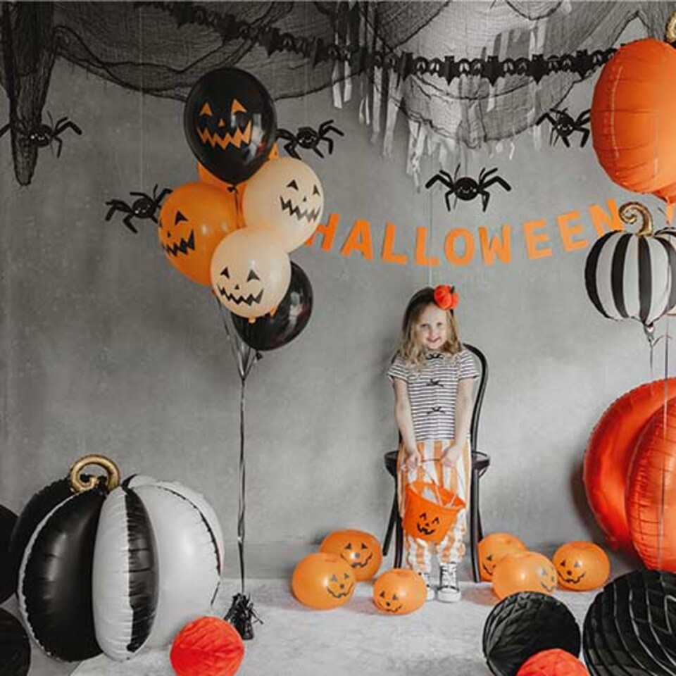 image 1 of Black & White Pumpkin Halloween 3D Standing Shaped Air Fill Foil Balloon 58cm / 23 in