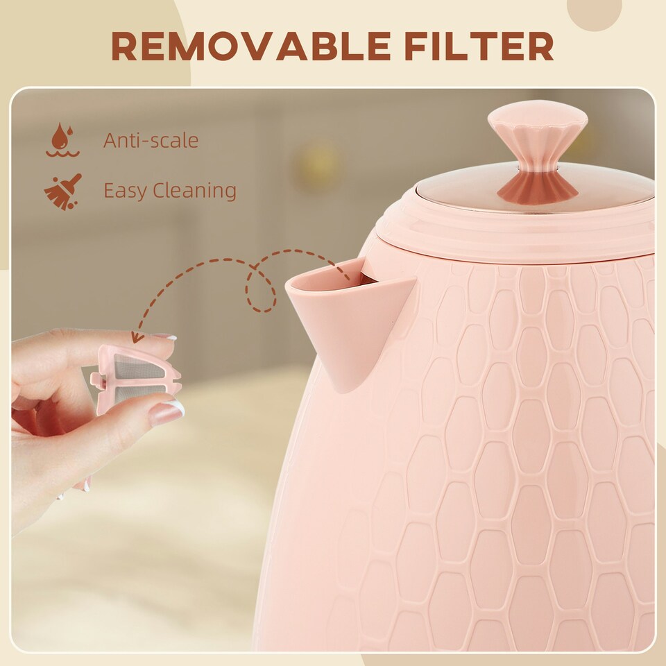 image 1 of HOMCOM Electric Kettle, Fast Boil, 1.7L, 3kW, Auto Shut-off, Light Pink