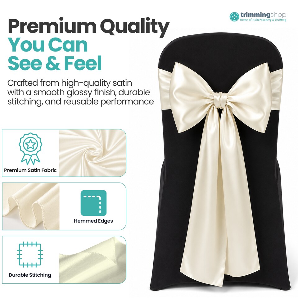 image 1 of 7"x108" Satin Chair Sash, Chair Sashes Hammed Edges Bow Tie - 1pc