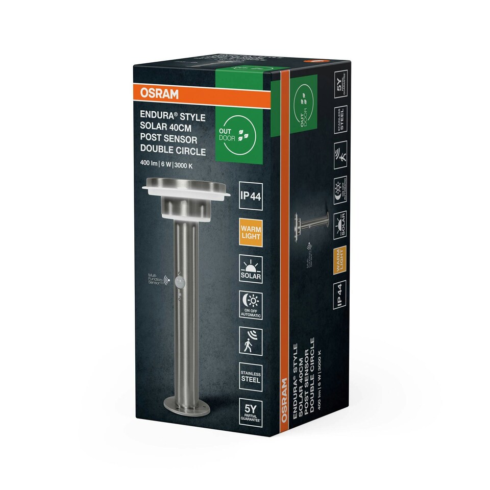 image 1 of OSRAM ENDURA Solar 40cm Post Outdoor Light 400 lm White