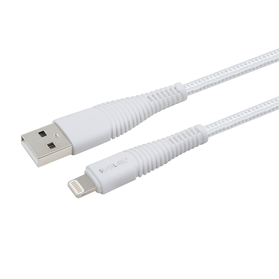 image 1 of SilverLabel 2m USB-A to Lighting Braided Cable White
