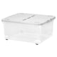 image 2 of 2 x 30 Litre Strong Stackable Home Office Folding Split Lid Storage Containers With Wheels Clear