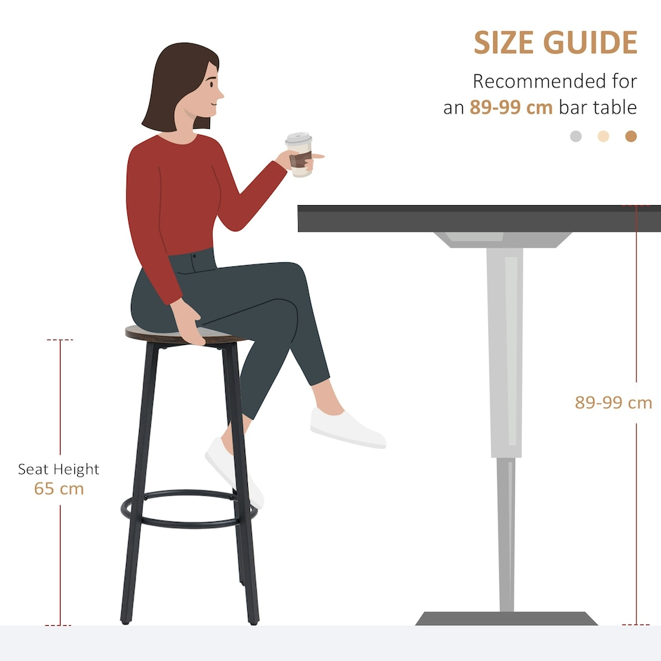 image 1 of HOMCOM Bar Stools Set of 2 Counter Height Bar Stools for Dining Room Kitchen