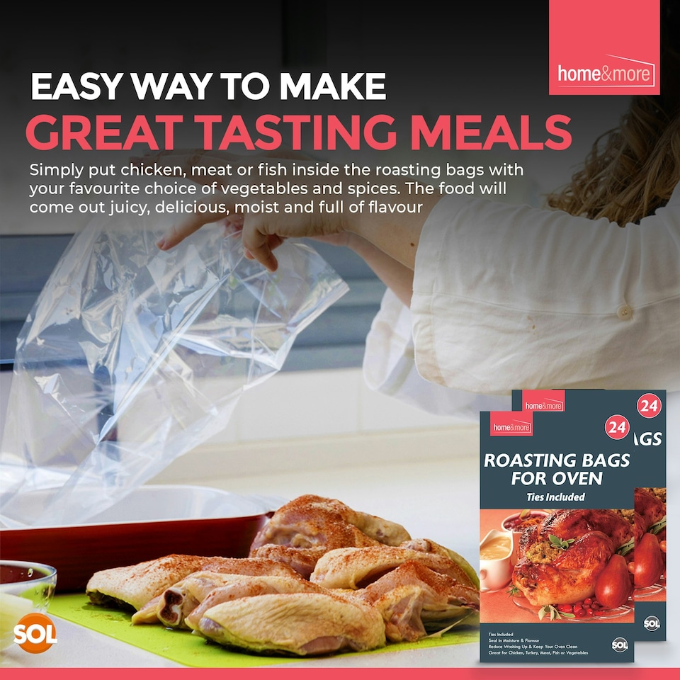 image 1 of 48pk Oven Roasting Bags with Ties | Ideal for Roastng Chicken, Turkey, Meat