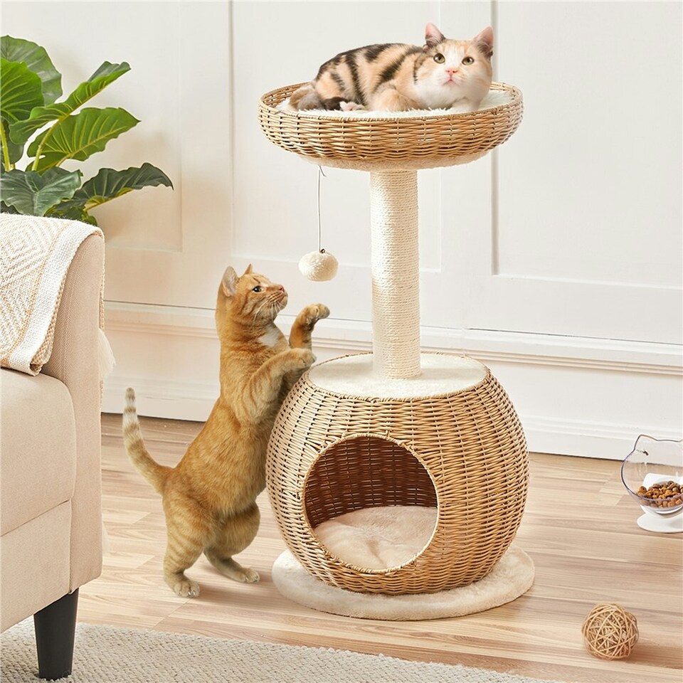 image 1 of Yaheetech 75 cm Tall Rattan Cat House  Beige