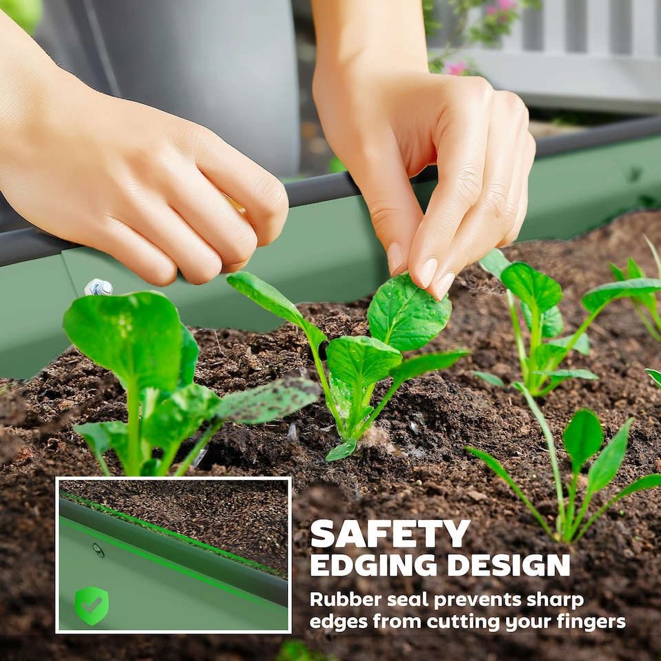 image 1 of Outsunny Set of 2 Raised Beds for Garden with Metal Plant Stakes, Dark Grey Green