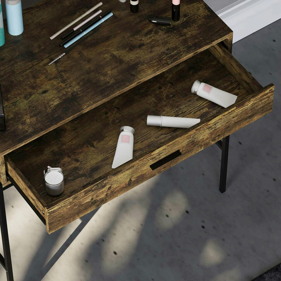 image 1 of Vida Designs Brooklyn 1 Drawer Dressing Table With Mirror - Dark Wood
