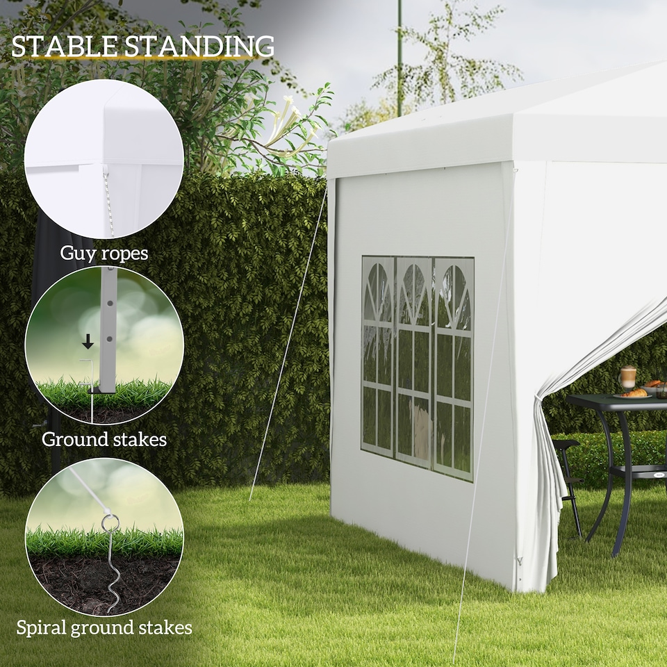 image 1 of Outsunny 3 x 3 m Garden Pop Up Gazebo, Wedding Party Tent Marquee, Water Resistant Awning Canopy with Sidewalls, Windows, Carry Bag, White