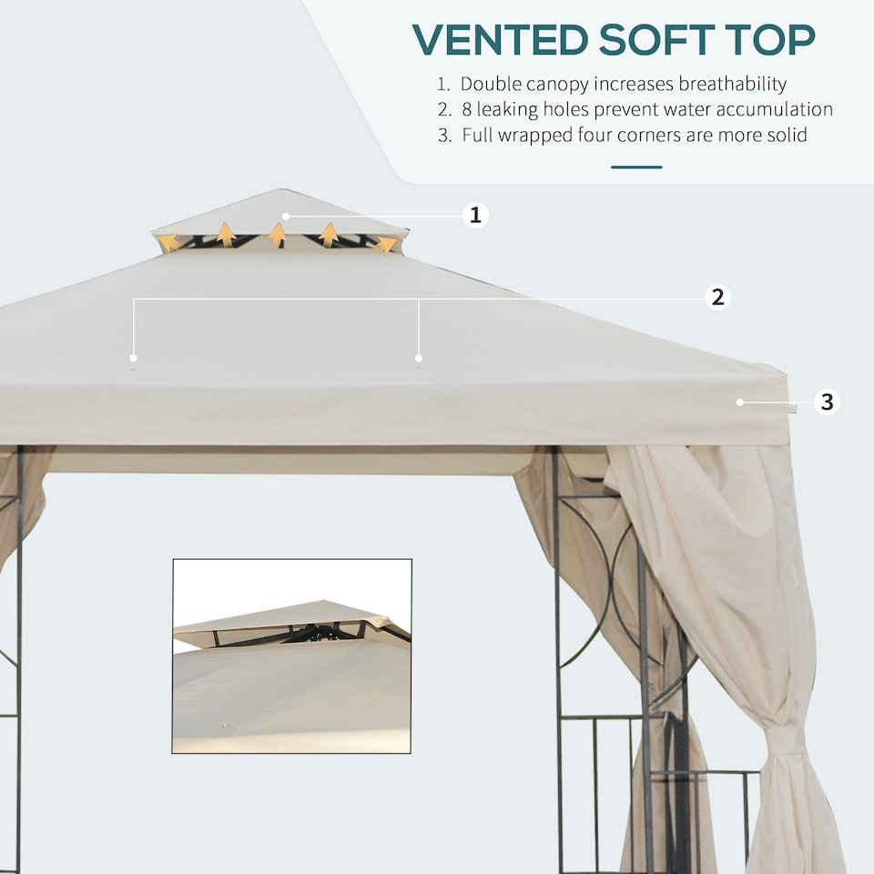image 1 of Outsunny 3 x 3 m Garden Gazebo Double Roof Marquee Patio Wedding Party Tent Canopy Shelter with Sidewalls Beige