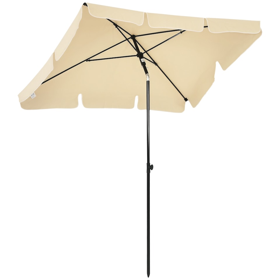 image 1 of Outsunny 2 x 1.3m Garden Parasol Umbrella, Outdoor Market Table Umbrella with Ruffles  Aluminium Pole, Rectangular Tilting Parasol Sun Shade Canopy, Beige