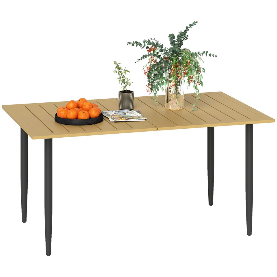 image 1 of Outsunny 150 x 90cm Garden Dining Table with Parasol Hole, Table Only, Brown