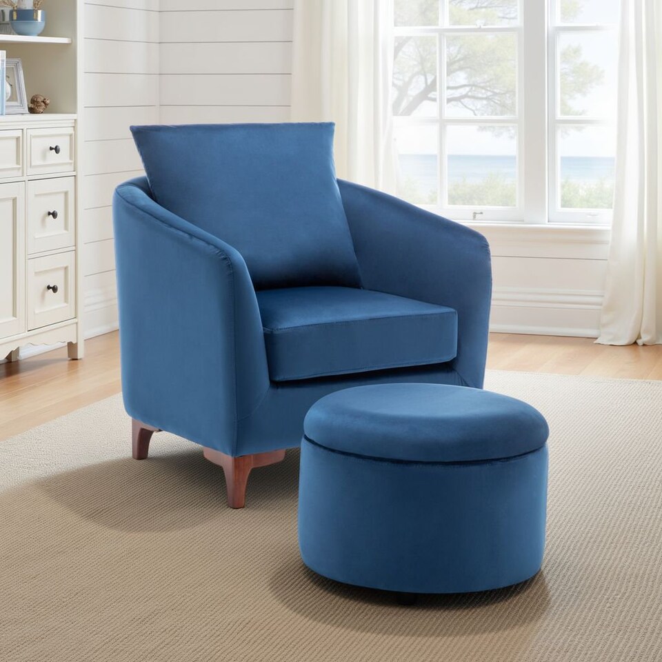 image 1 of Velvet Blue Angela Accent Tub Chair with Ottoman