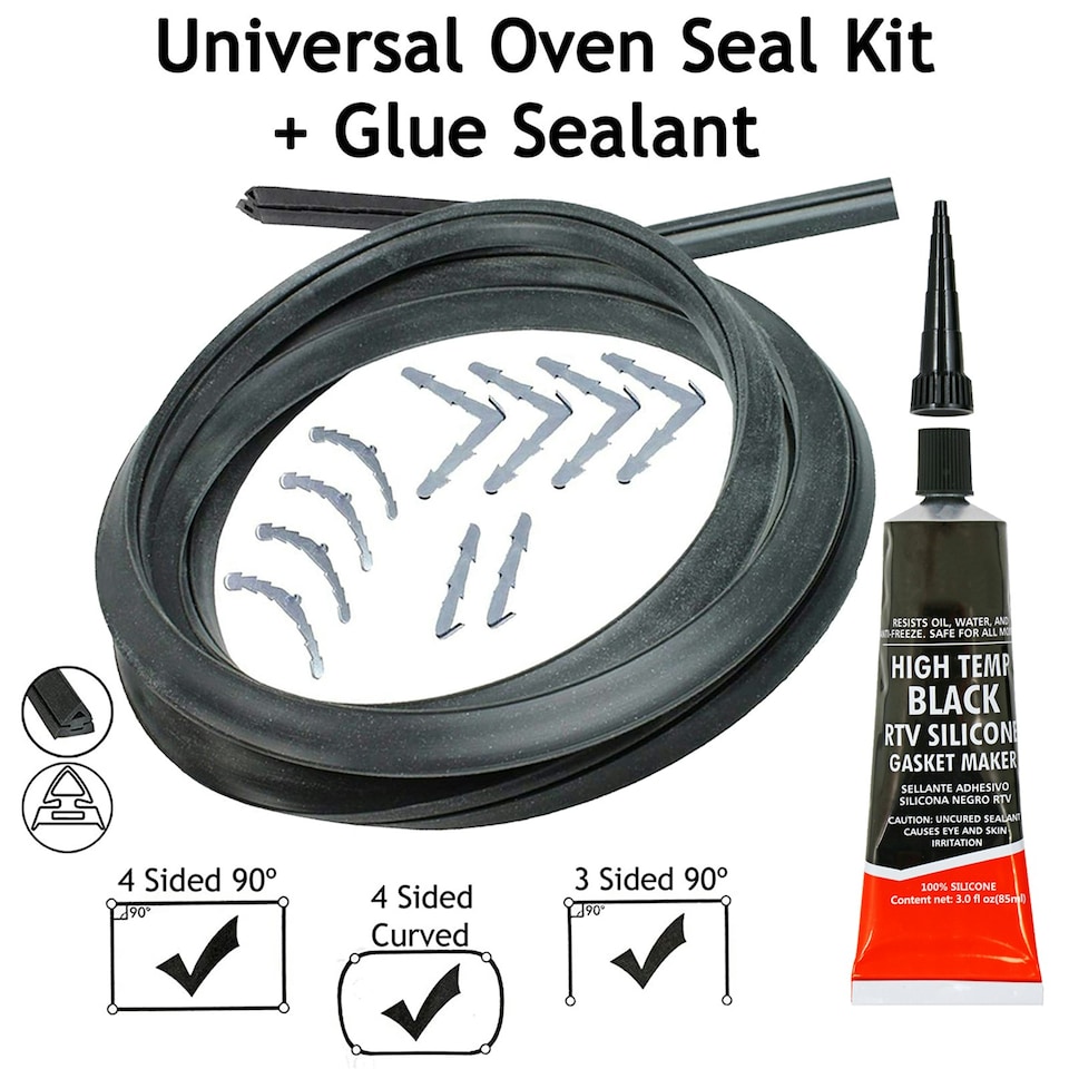 image 1 of SPARES2GO Universal 3 & 4 Sided Silicone Oven Cooker Door Seal Kit (with Glue Sealant)