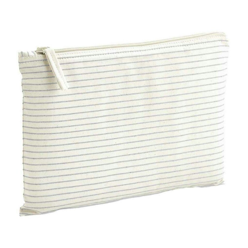 image 1 of Westford Mill Striped Organic Cotton Pouch - Grey - 11.5cm x 20cm Grey