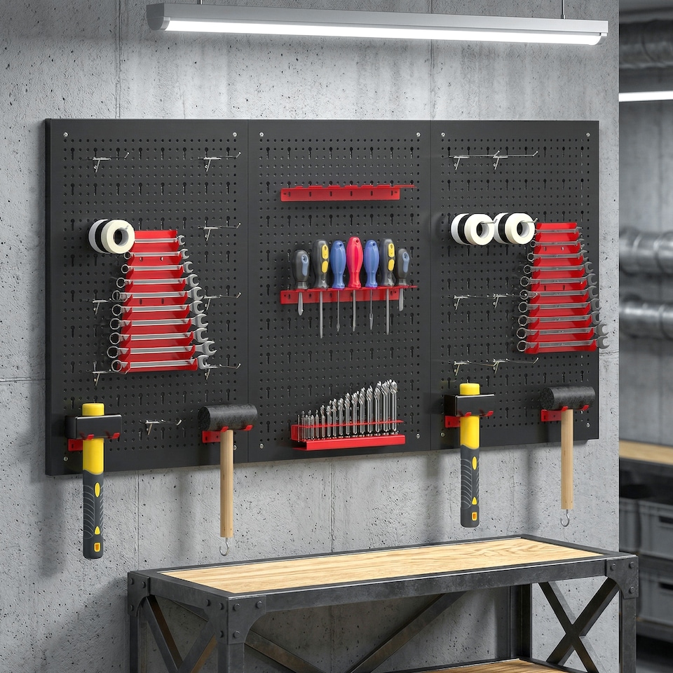 HOMCOM 28 Pcs Wall-Mounted Pegboard with Hooks and Storage Shelves ...