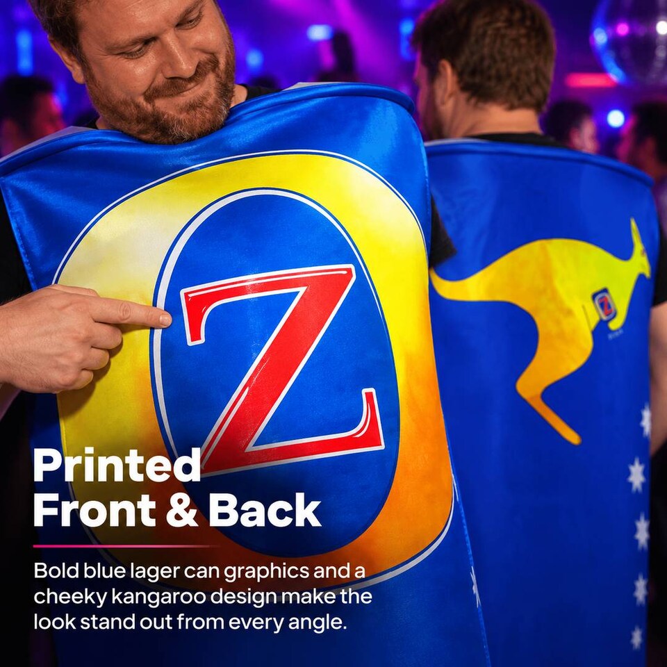 image 1 of Adults Beer Can Costume Novelty Lager Tabard Kangaroo Stag and Hen Party Fancy Dress Outfit