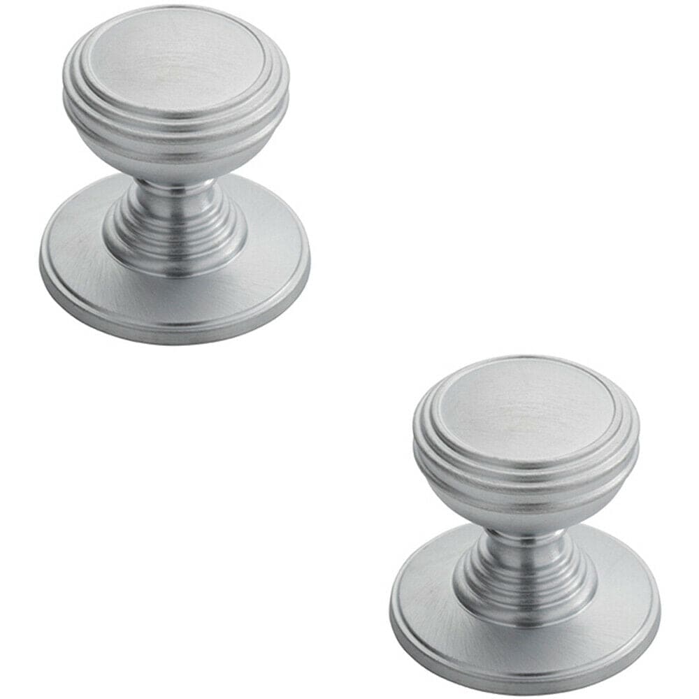 Loops 2x Ringed Tiered Cupboard Door Knob 30mm Diameter Satin Chrome Cabinet Handle