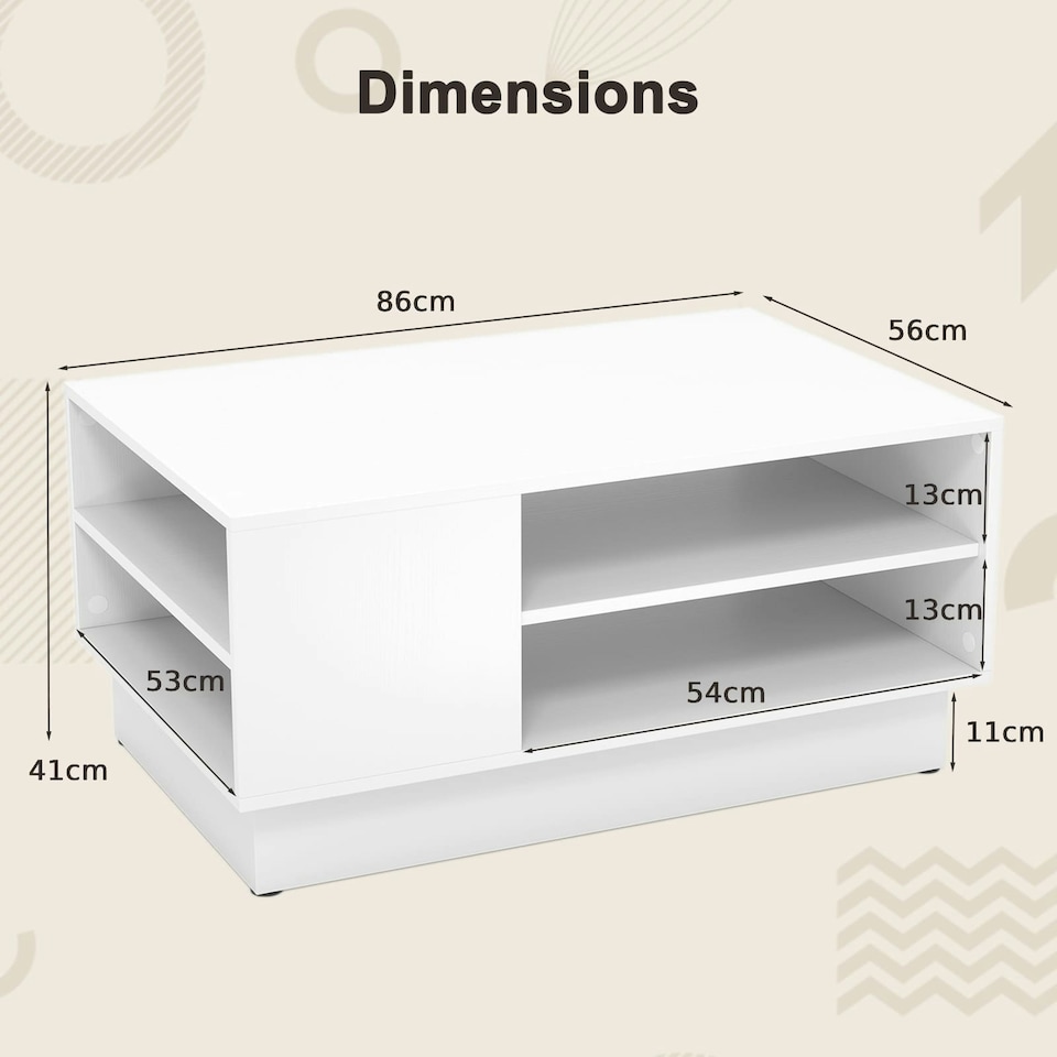 image 1 of COSTWAY Modern Coffee Table w/Storage Shelves White White