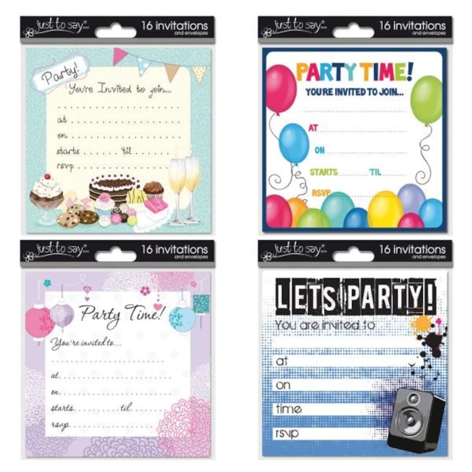 image 1 of Pack of 16 Invitation Cards - Assorted Designs