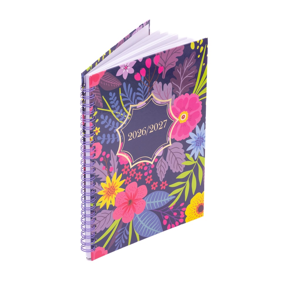 image 1 of 2026 - 2027 Academic Diary A5 Week to View - Spiral Bound Mid Year Planner Aug 2026 to Jul 2027 - Hardback | Blue | Flowers