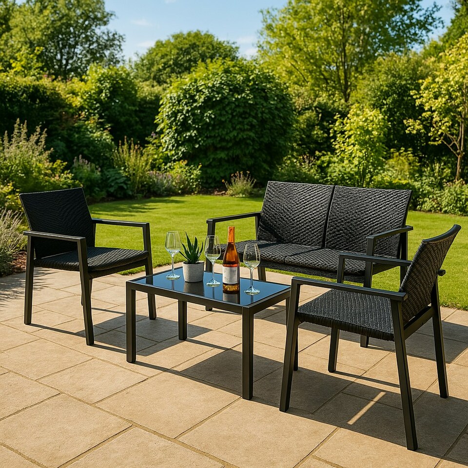 image 1 of Rattan Patio Furniture Set - Black
