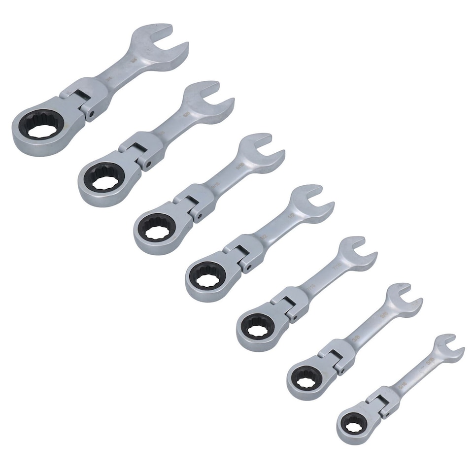 image 1 of Imperial SAE AF Stubby Flexi Headed Ratchet Spanners Spanner 5/16" - 3/4" 7pc