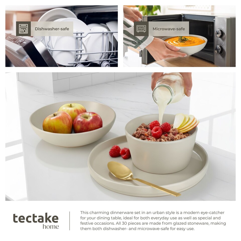 image 1 of Dinnerware Set Una - dinner set, incl. plates, bowls and mugs, for 6 people | Brown | taupe | 1