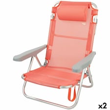 Folding Chair with Headrest Aktive Flamingo Coral 48 x 84 x 46 cm (2 Units) N/A