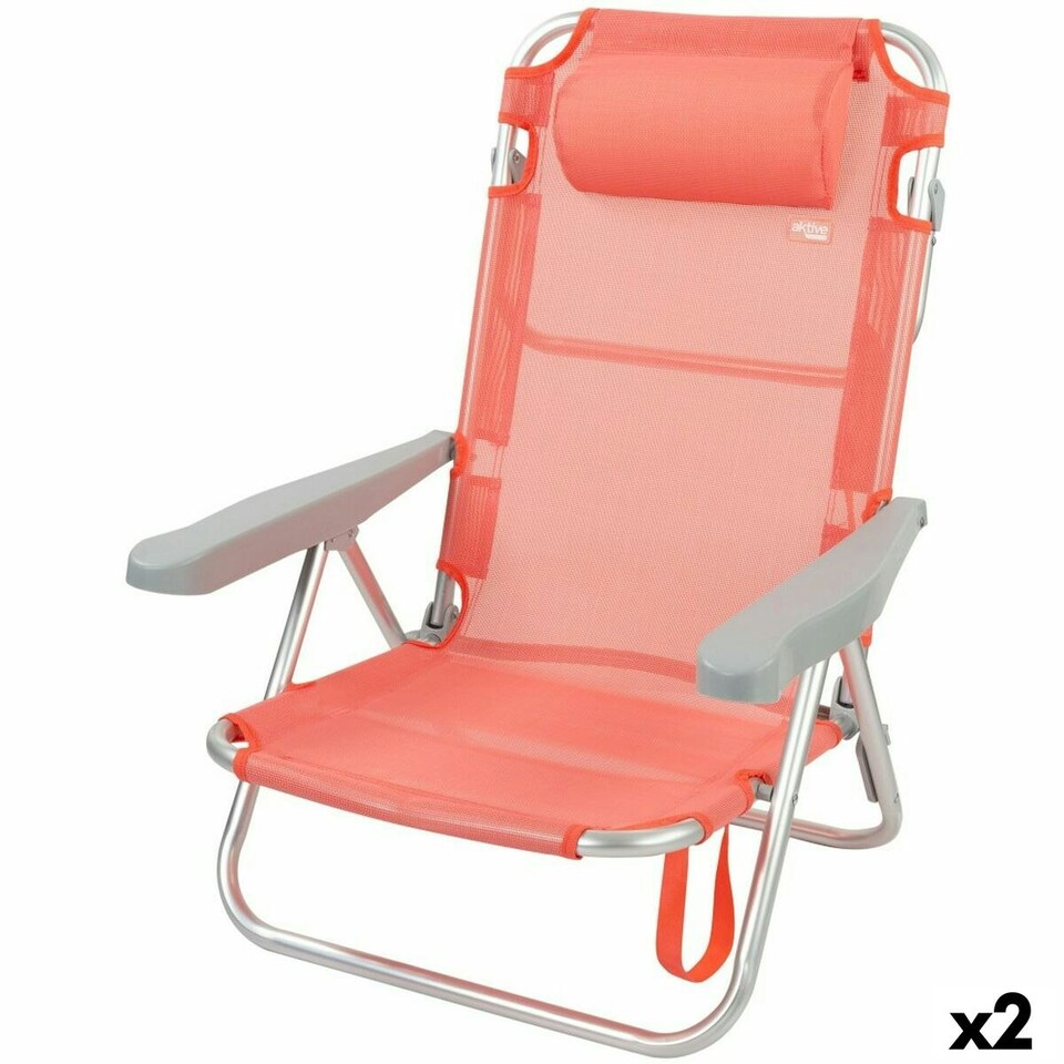 image 1 of Folding Chair with Headrest Aktive Flamingo Coral 48 x 84 x 46 cm (2 Units) N/A