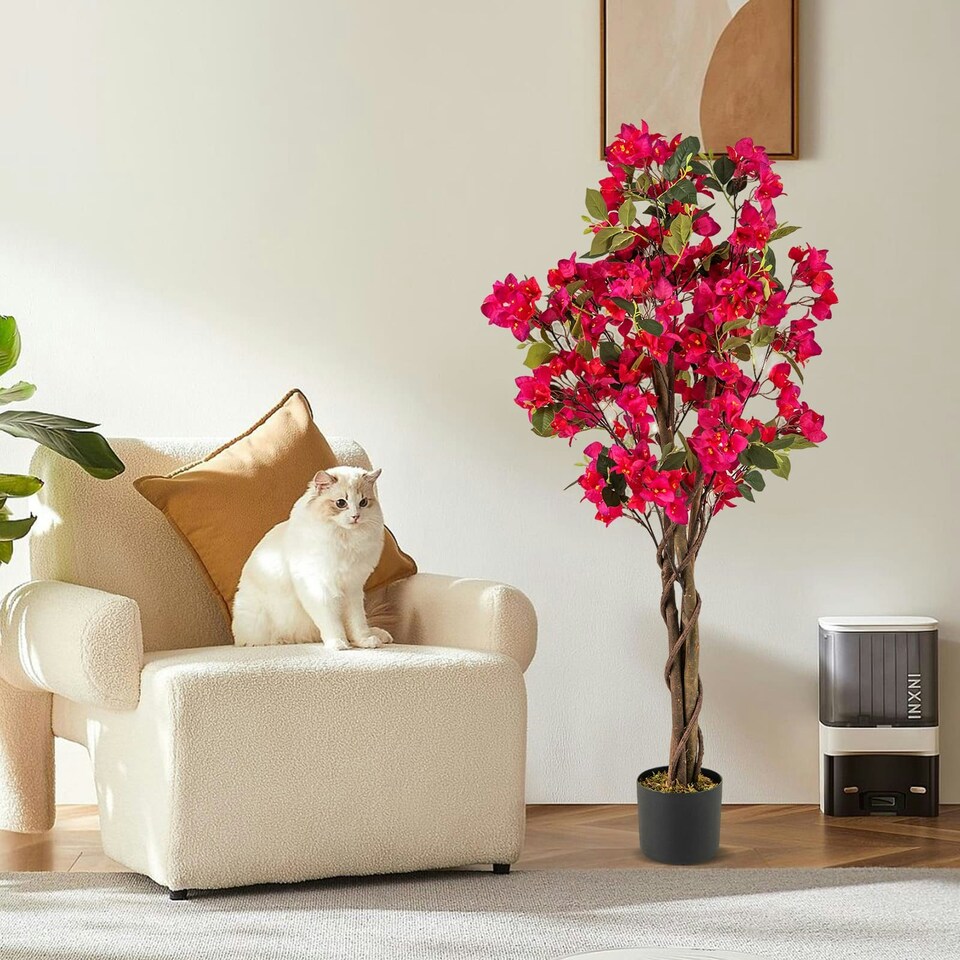 image 1 of COSTWAY 120cm Artificial Bougainvillea Tree Plant Rose Red | One Size
