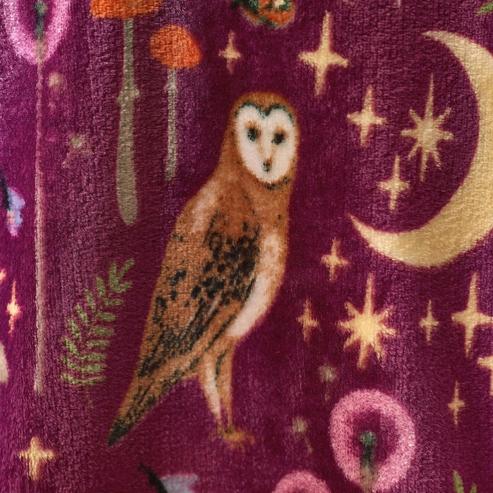 image 1 of Catherine Lansfield Enchanted Twilight Animals Cosy Fleece Blanket Throw Plum Purple | Plum