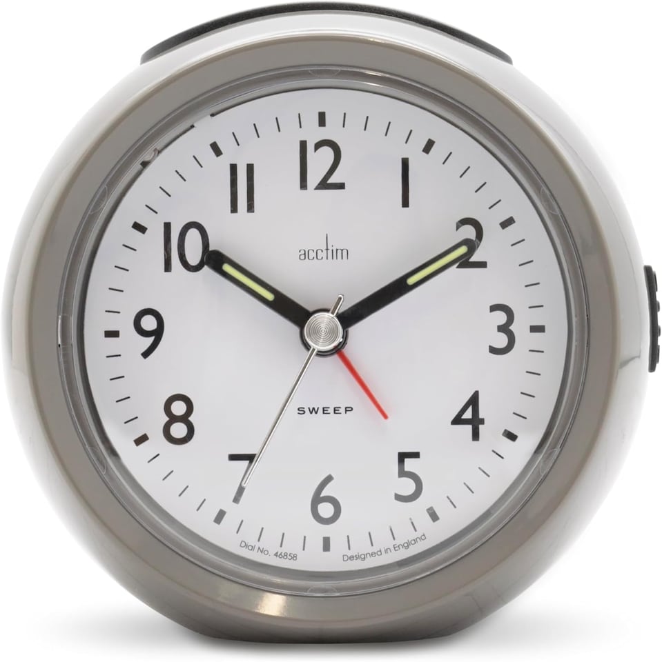 image 1 of Acctim Grace Non-Ticking Sweep Analogue Bedroom Alarm Clock | Grey | Earl Grey