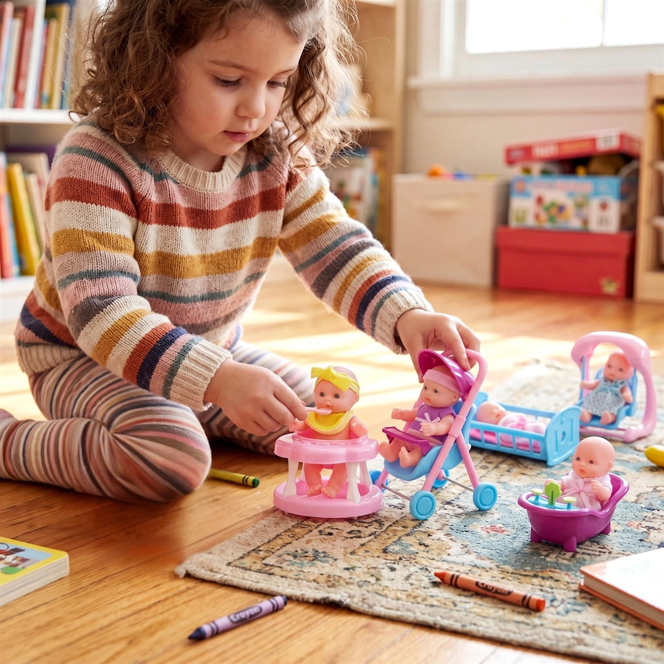 image 1 of BiBi Doll 8-Piece Mini 5" Baby Dolls Playset Toys with Accessories